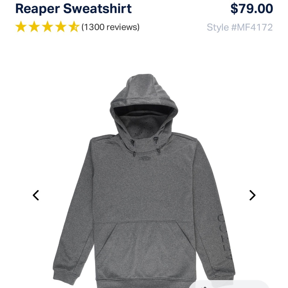 AFTCO Men’s Reaper fishing hoodie size Large grey